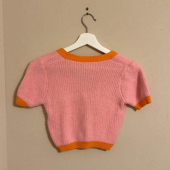 Y2K Cute Orange & Pink Knit Cropped Cardigan - Picture 2 of 2